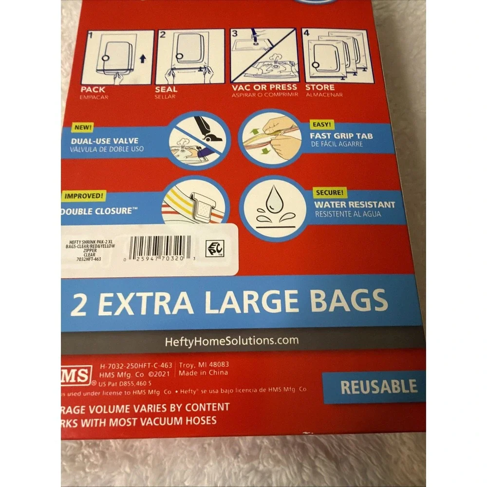 Hefty Storage Solutions Shrink-Pak Bags 2 Pack XLARGE NIB XL New Sealed